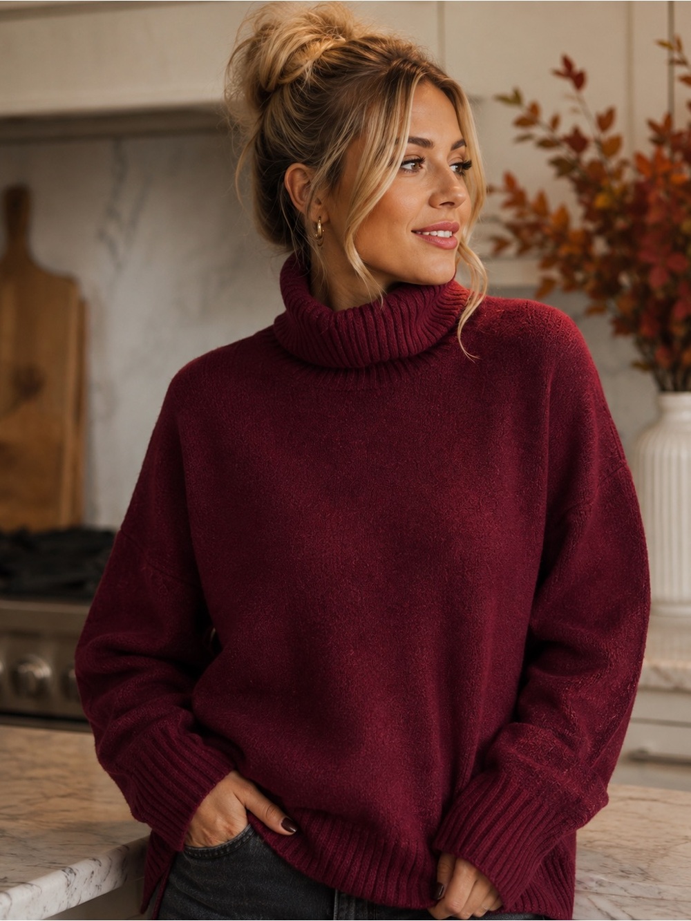 J. Crew Burgundy Wool Turtleneck Sweater- Small